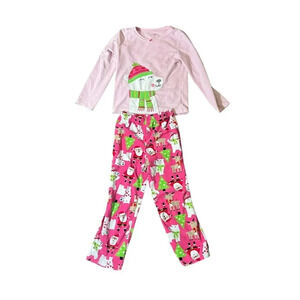 Carters Girls Christmas Pajama Set Size 7 Polar Bear Pink Santa Reindeer Holiday